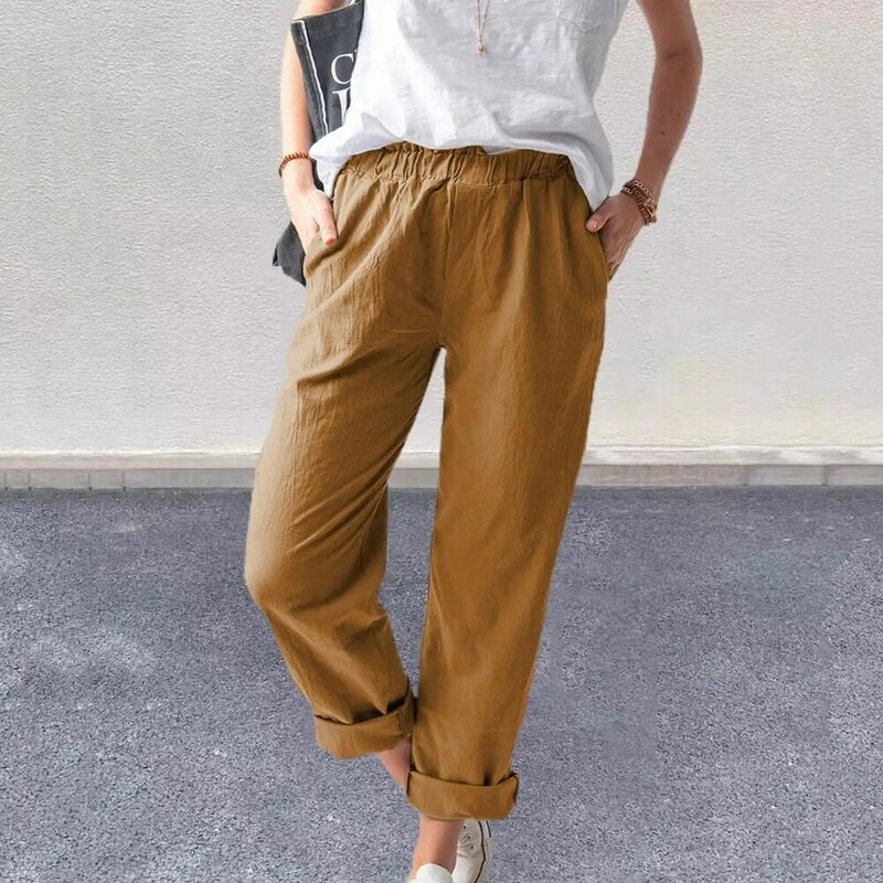 Pantalones versátiles para mujer, pantalones elegantes de cintura alta, pierna recta con bolsillos, Color sólido, ajuste suelto, informal, ropa de calle