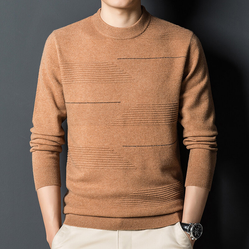 wool Autumn and winter pure Genuine 200% cashmere men's half high neck knitted bottomed sweater