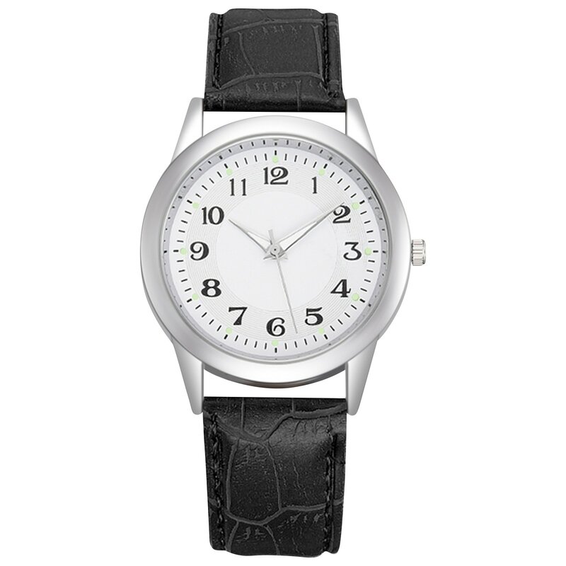 Relógio de pulso quartzo simples masculino, pulseira de couro escamas luminosas, ponteiros mostrador redondo, moda casual