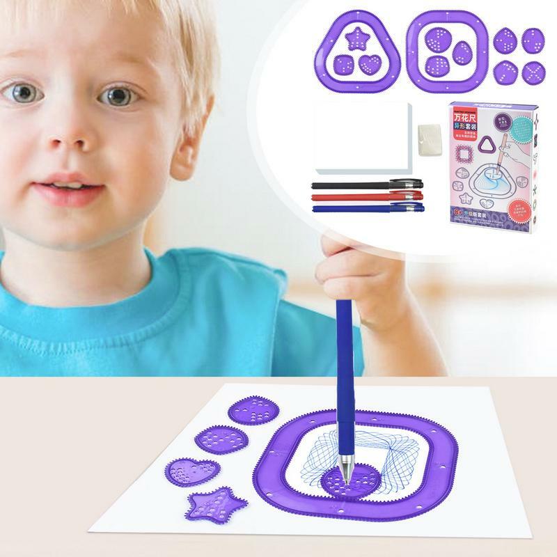 Mainan gambar gigi Spiral, Kit penggaris desain gigi klasik, alat melukis Spiral, pewarnaan pendidikan anak-anak kreatif