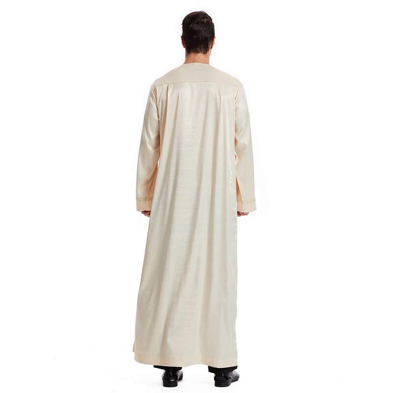 Ramadan Eid Muslim Men Robe Islamic Traditional Clothing Front Zipper Maxi Dress Jubba Thobe Saudi Arabic Costumes Abaya Kaftan