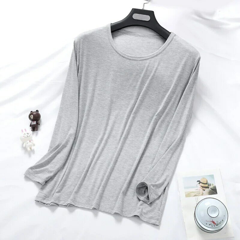모달 남성용 라운드넥 긴팔 베이스 셔츠, 얇고 느슨한 플러스 사이즈 수면 상의, 용수철, 가을, 공장 도매