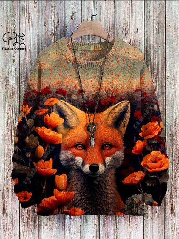Suéter con estampado 3D de animales para hombre y mujer, suéter informal de invierno con estampado de Arte de zorro, auténtico y feo, estilo retro, novedad