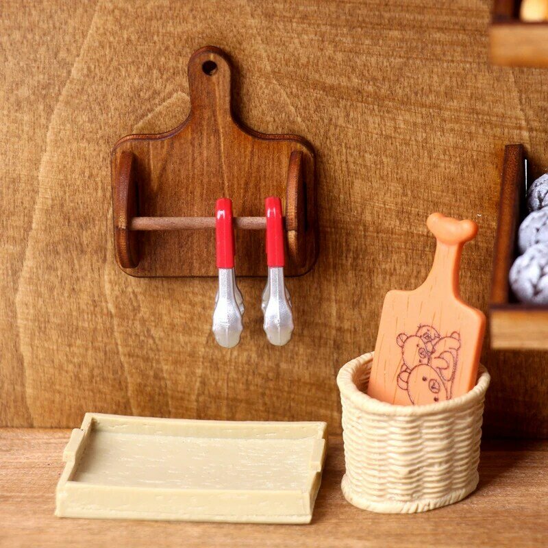 1Set 1:6 1:12 Dollhouse Miniature Bread Tray Breadbasket Baking Clip W/Shelf Breadboard Scene Decor Doll House Accessories
