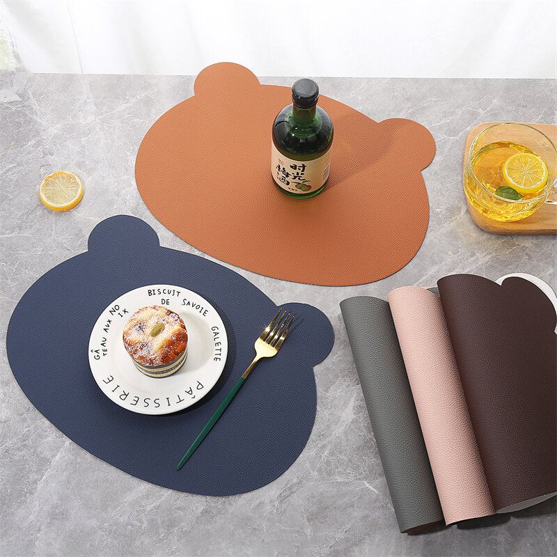 INS Animal Head PU Leather Double Sided Two Colors Meal Mats Children's Waterproof Oil Proof Bowl Pot Dining Table Mat