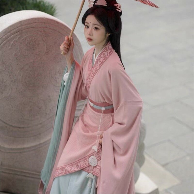 Hanfu rok wanita dewasa, dalaman gaya Korea Selatan dan Utara pinggang atas jubah rusak