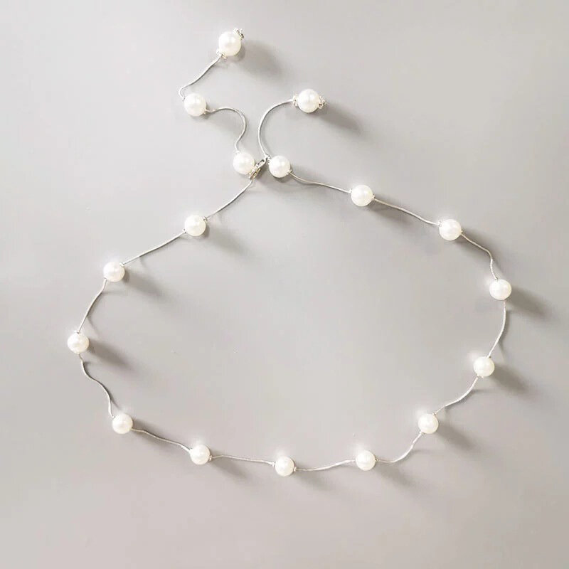 Elegant Pearl Gold/Silver Adjustable Metal Women's Belt Thin Chain Belt For Ladies Dress Skinny Waistband Decorative Jewelry