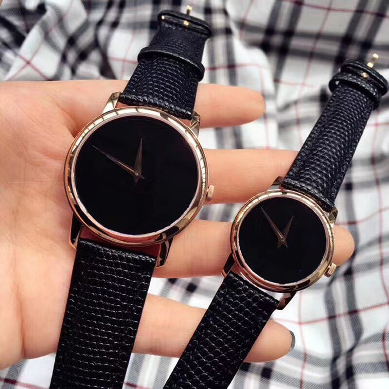 Jam tangan merek klasik Pria Wanita Pasangan kekasih 38mm 28mm casing baja tahan karat tali kulit jam kuarsa M8