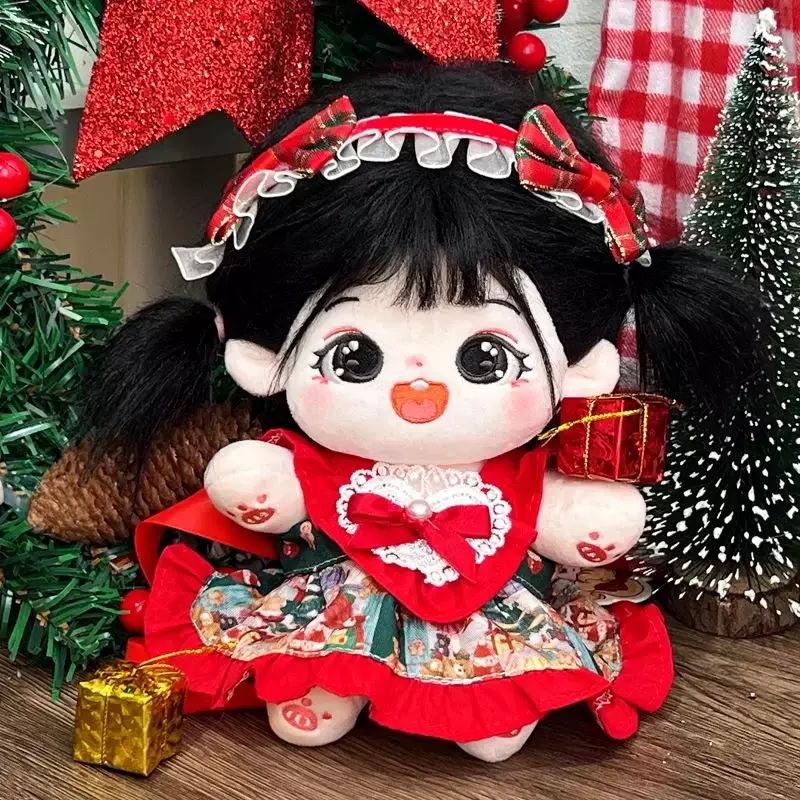 Vestido de diadema rojo de Navidad para niña, traje de muñeca de felpa de 20cm, disfraz de Lolita, ropa de Cosplay, regalo de Navidad