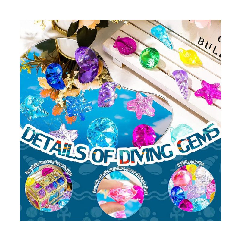 24Pcs Diving Gems Pool Toys Large Oceans Gem Diamond Gems Pirate Treasure Chest Summer Underwater Swimming Toys