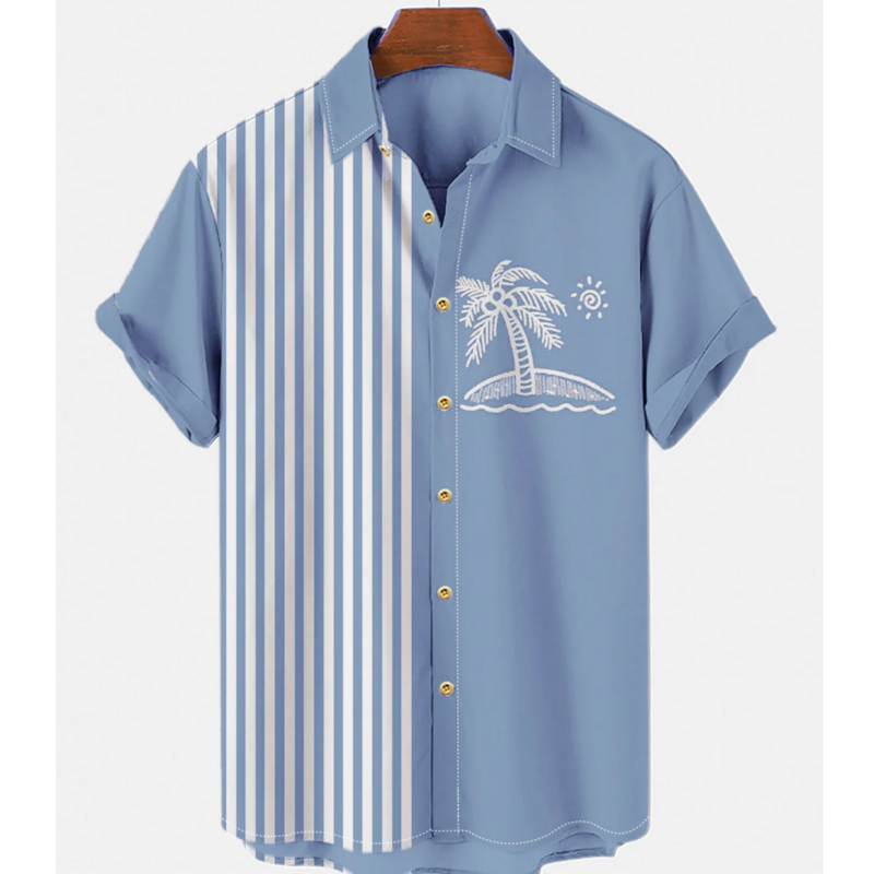 قميص شاطئ هاواي رجالي ، طباعة شجرة جوز الهند ، توب كاجوال بأكمام قصيرة ، ملابس كبيرة الحجم ، قميص للرجال ، موضة الصيف