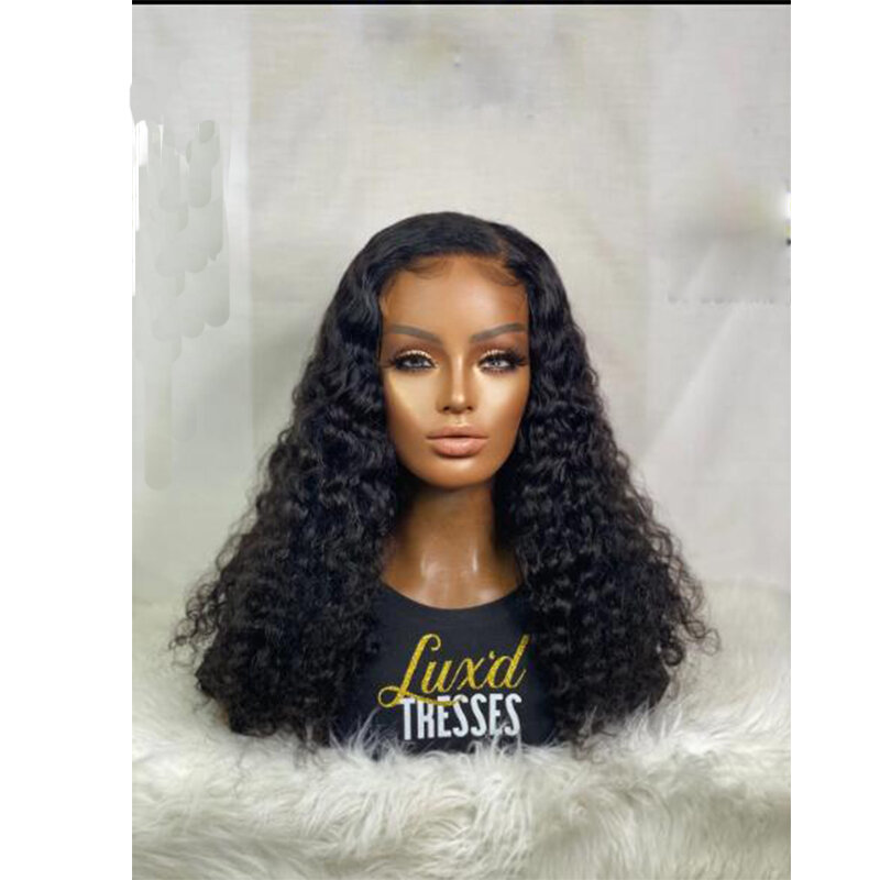 Soft Glueless 26" 180%Density Preplucked Long Kinky Curly Black Deep Lace Front Wigs For Women Baby Hair Heat Resistant Daily
