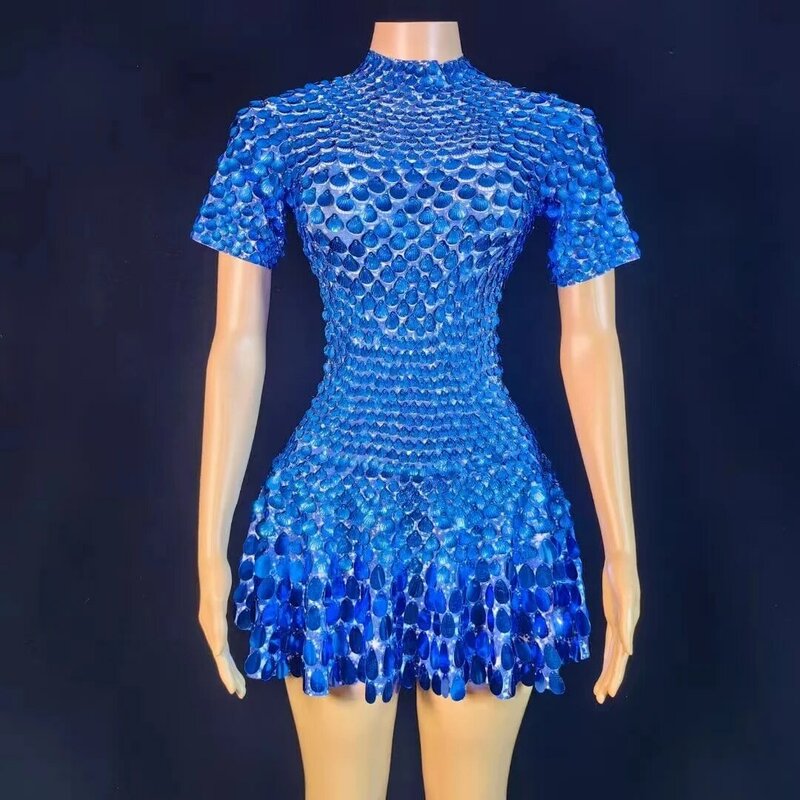 유럽 및 미국 맞춤형 반팔 섹시한 바다 쉘 배낭 힙 스커트, 라인스톤 생일 나이트 클럽 축하 드레스