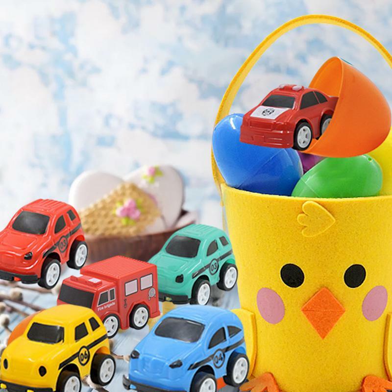 Крошечные автомобили для пасхальных яиц, 12 шт., портативные яйца-сюрприз, игрушки с машинками, пасхальные конфеты, пасхальные корзины, наполнители, игрушка