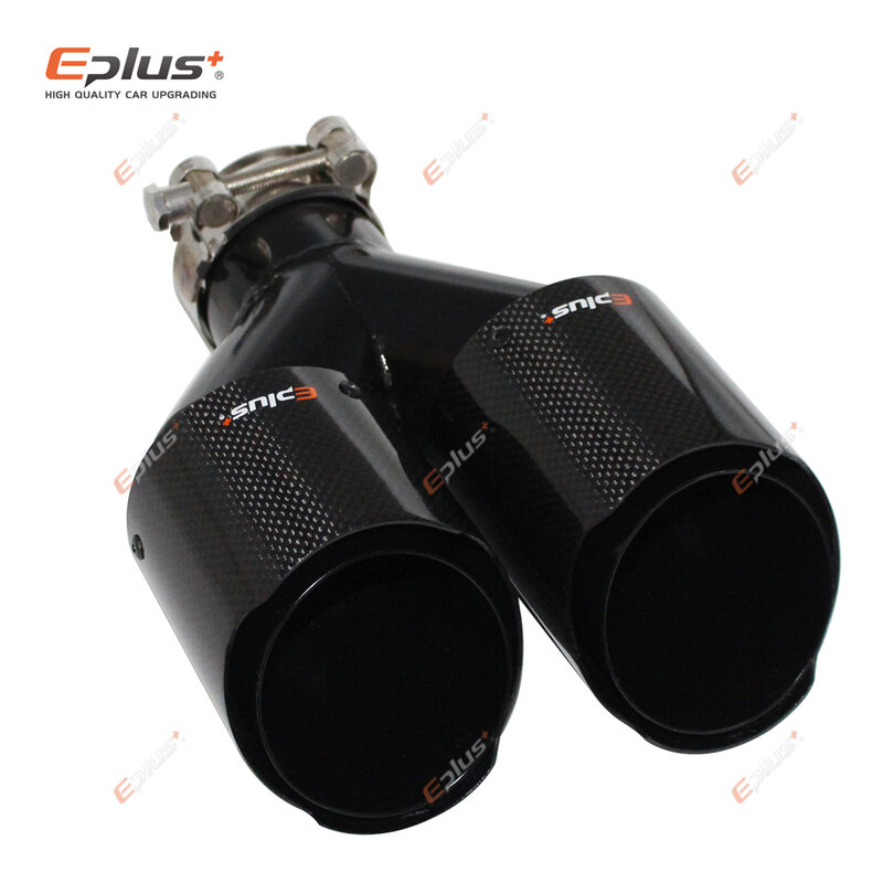 EPLUS Car Carbon Fiber Glossy Muffler Tip Y Shape Double Exit Exhaust Pipe Mufflers Nozzle Decoration Universal Stainless Black