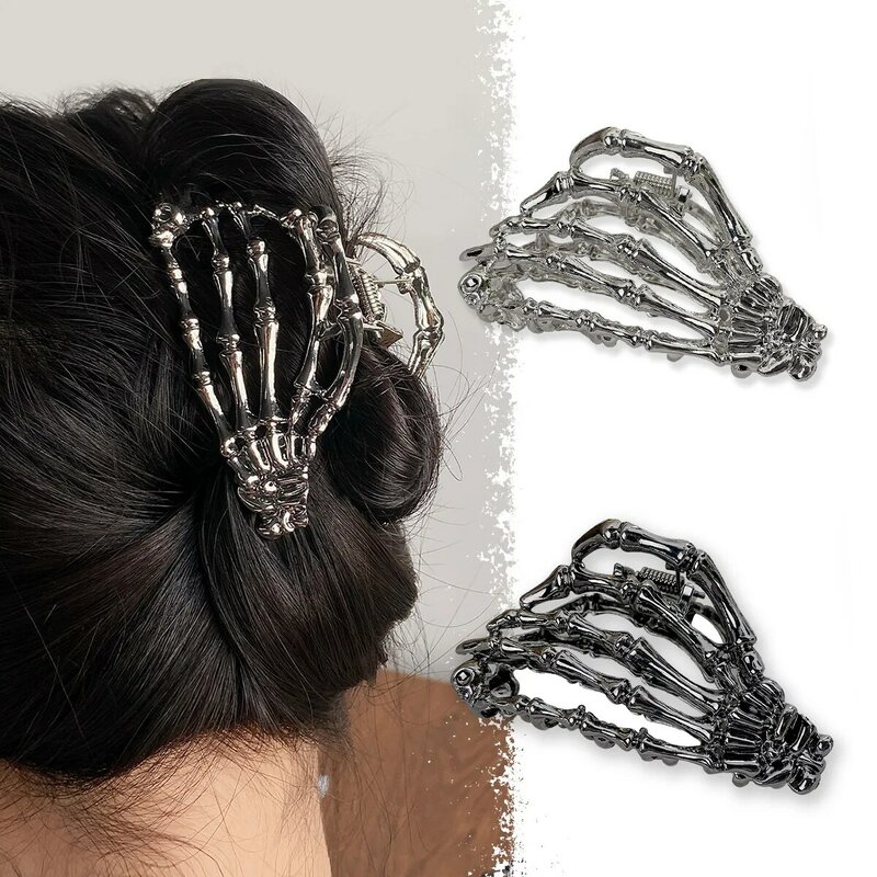 Gothic Women Girls Creative Harajuku Skull Skeleton Hand Bone Hair Clip Hair Claw Ghost Skeleton Halloween Party Hairpin