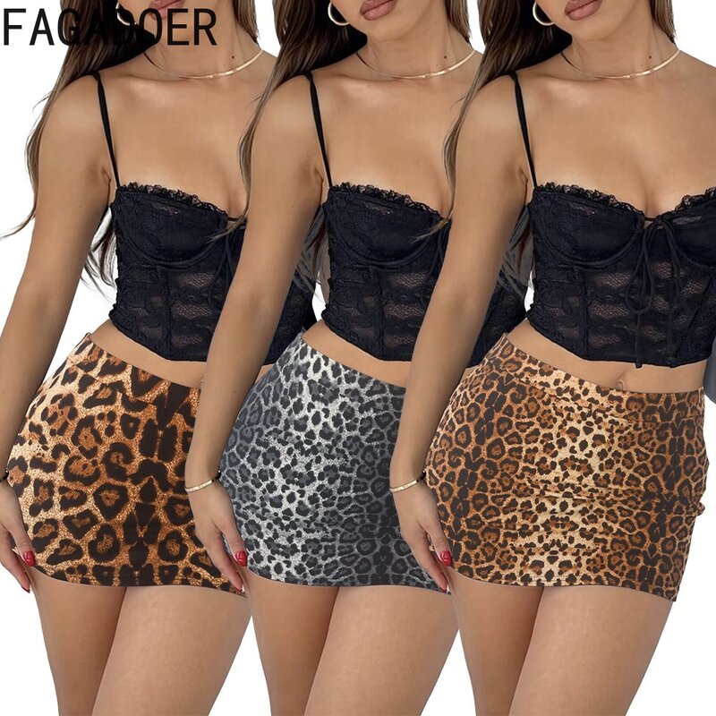 FAGADOER Sexy Hot Girl Leopard Print Streetwear Women High Waisted Skinny Mini Skirts Fashion Female Matching Elasticity Bottoms