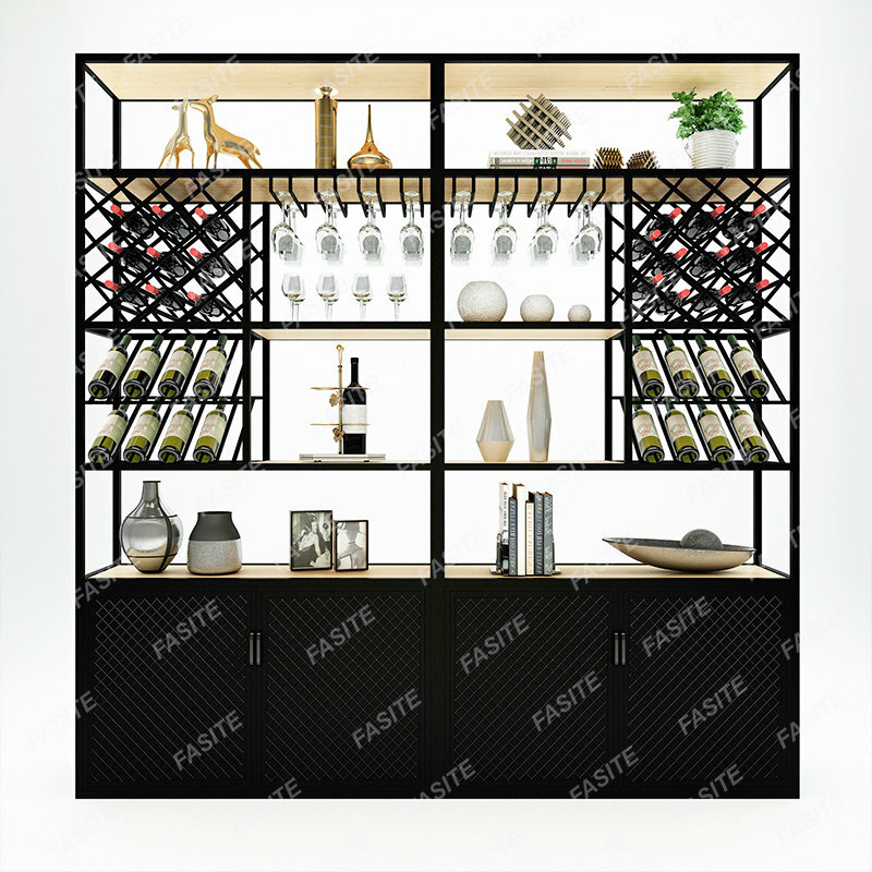 Armario de vino minimalista moderno, estante de vino de hierro, soporte de exhibición de piso, estante de almacenamiento de pared luminoso personalizado