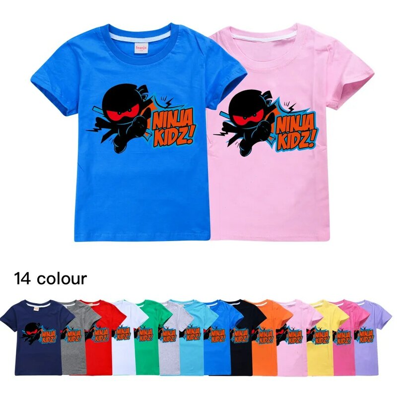 Ninja Kidz algodão camiseta de manga curta infantil, tops de desenhos animados para adolescentes, camisetas para meninos e meninas, roupas de verão, B