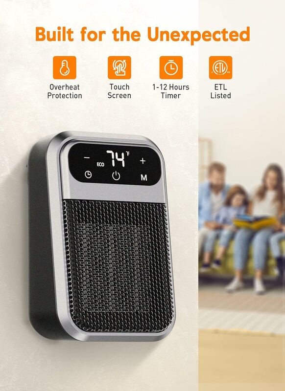 800W Wall Outlet Space Heater with Remote,LED Display Small Plug in Electric Heater with Adjustable Thermostat and Time