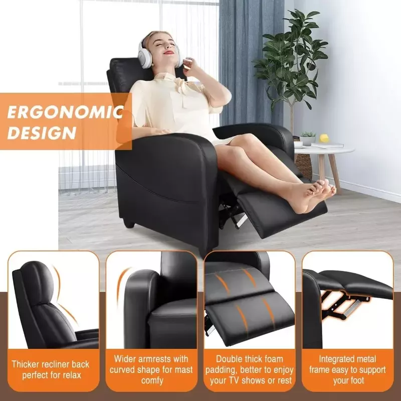 Living Room Chair Fabric Massage Recliner Chair Winback Chairs Adjustable Modern Reclining Chair with Padded Seat Backrest