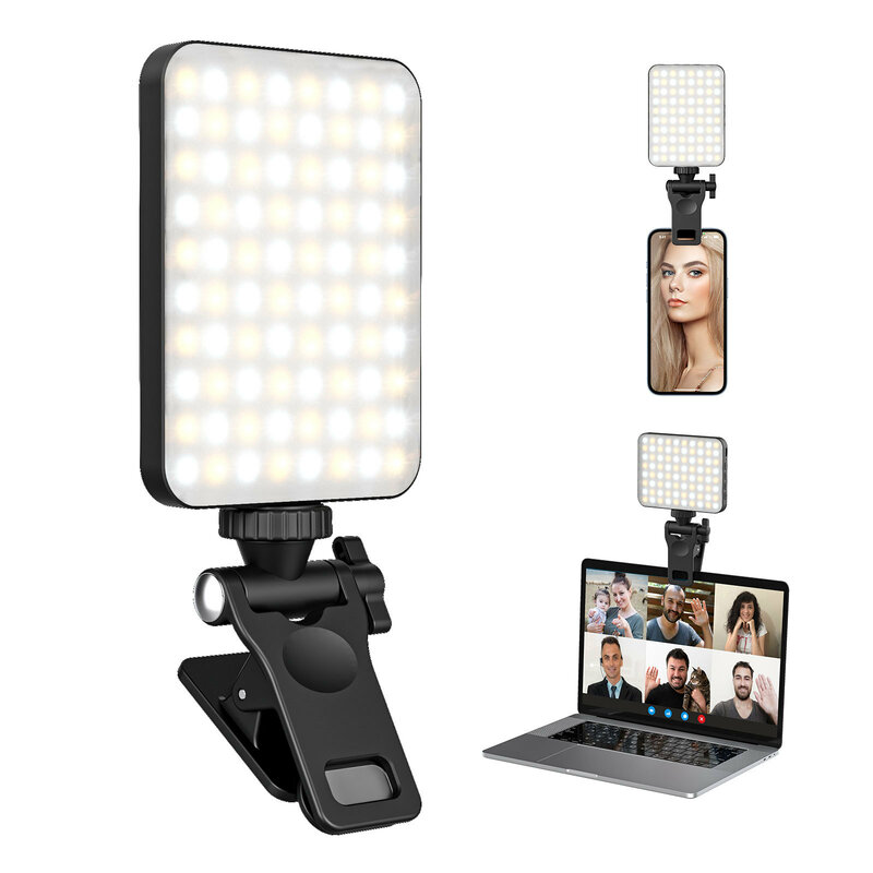 Lámpara de Selfie de bolsillo con luz Led de relleno para IPad, teléfono móvil, ordenador portátil, luz de Video de relleno con Clip frontal y trasero ajustado, 3 modos de luz