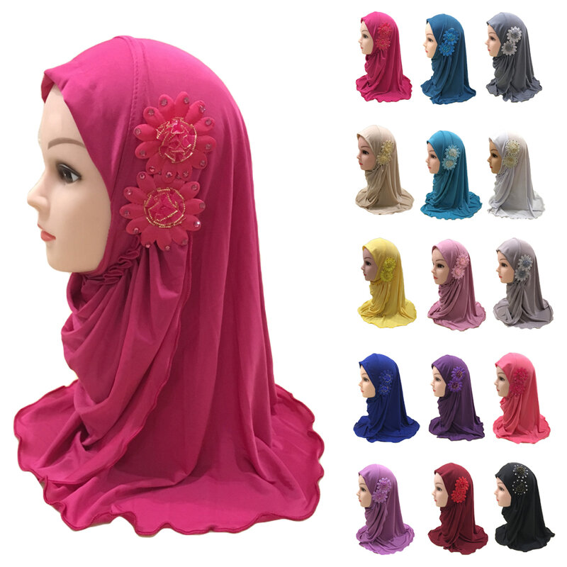 Hijab flor muçulmana para crianças, lenço completo para meninas, véu islâmico, envoltório instantâneo para oração árabe, 2 a 6 anos, uma peça, Amira
