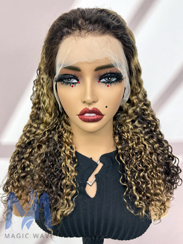 Peluca de cabello humano ondulado para mujeres negras, pelo Remy brasileño con reflejos de colores, ombré, marrón, 4/27 de densidad, 250%