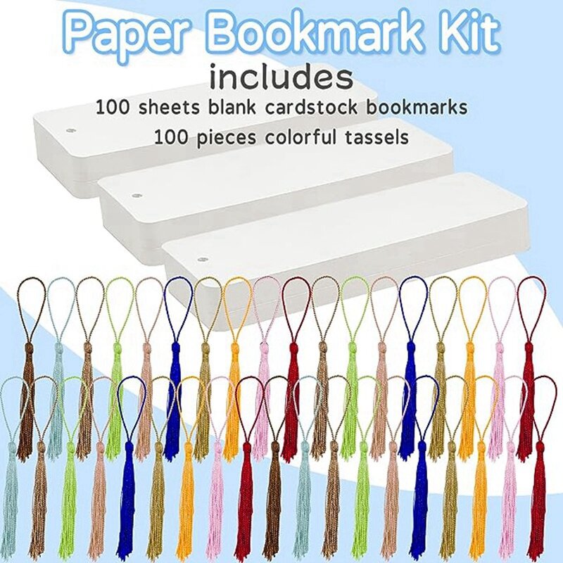 Set Of 100 Bookmarks Crafting Material Pack Handmade Paper Bookmarks With Colorful Tassels For DIY And Gift Tags