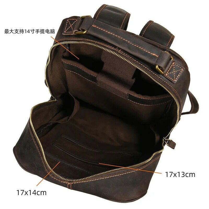 dropshipping leather backpack vintage bagpacks for men male travel crazy horse men's pack A4 school 14 inch