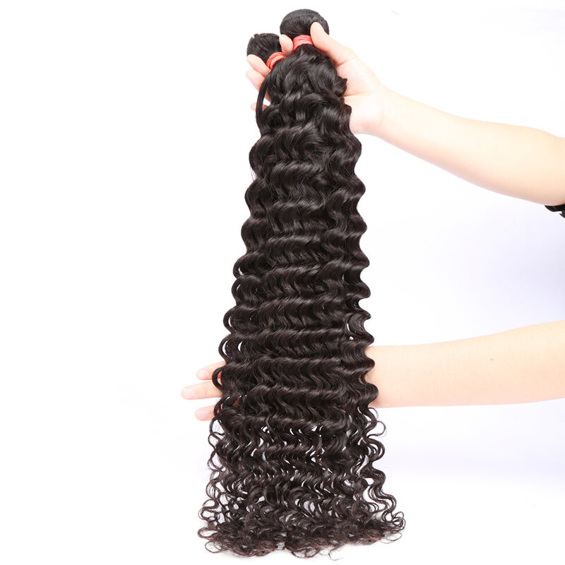 NextFace-extensiones de cabello humano brasileño ondulado, mechones de cabello rizado ondulado profundo de Color Natural, mechones tejidos de cabello grueso