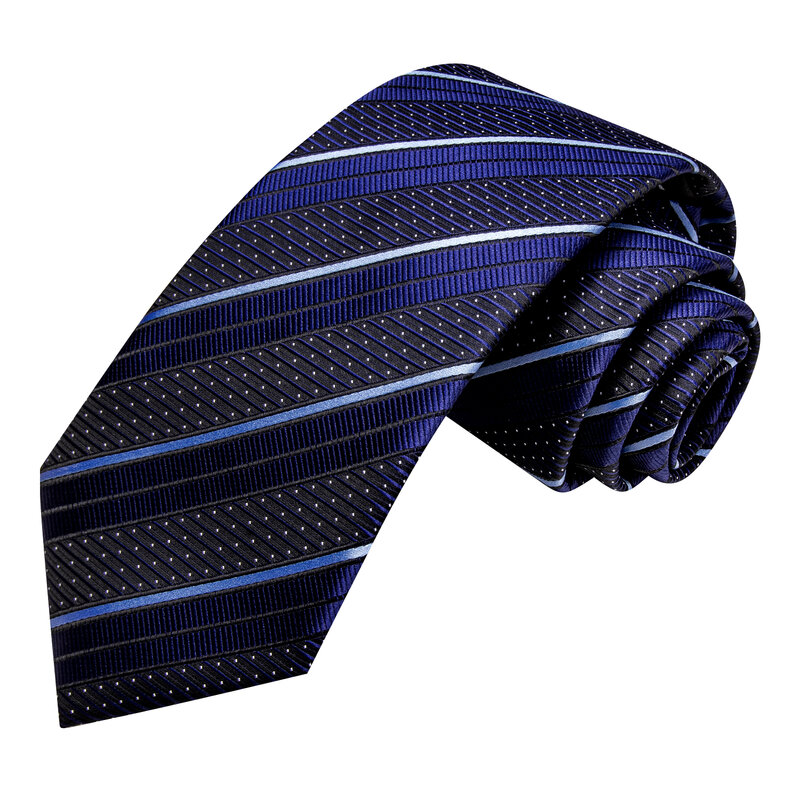 Hi-Tie projektant w paski granatowy elegancki krawat dla mężczyzn moda marka wesele krawat Handky spinki do mankietów hurtownia biznes