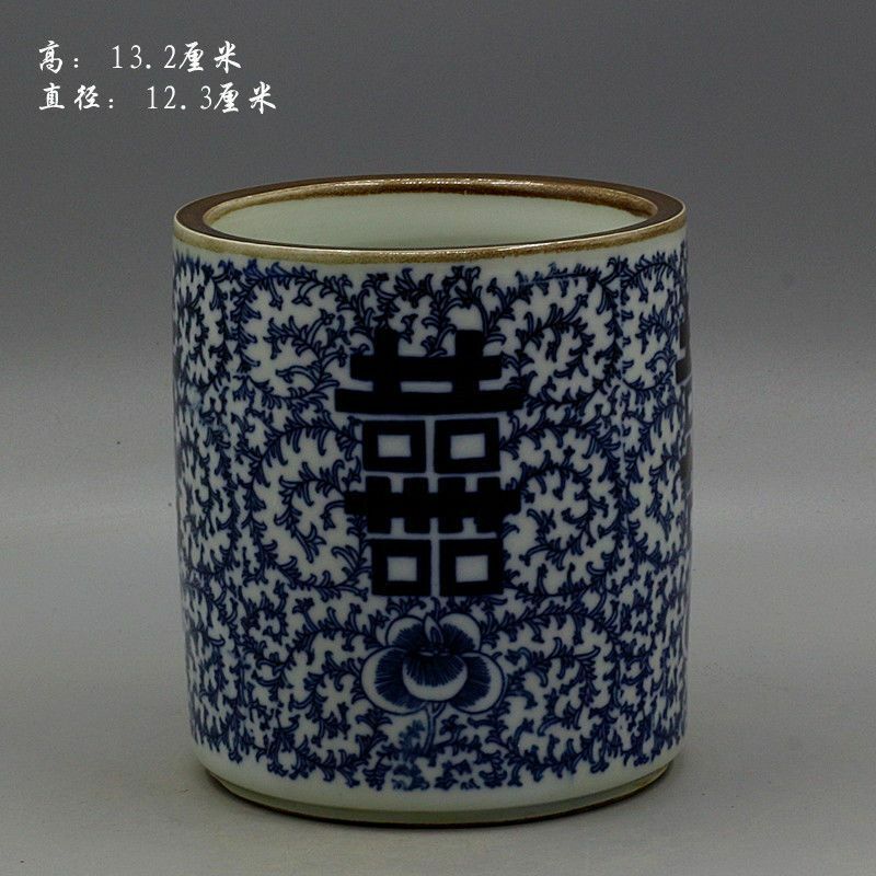 Late Qing สาธารณรัฐจีนที่ใส่ปากกาสีฟ้าและสีขาวสี่ด้ามสีเครื่องถ้วยชามโบราณโบราณของสะสมของเก่า