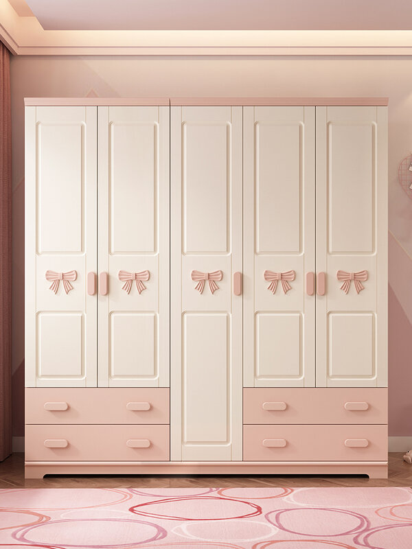 ตู้เสื้อผ้า2ประตูสีชมพูสำหรับเด็กผู้หญิงตู้เสื้อผ้าโมเดิร์นเรียบง่ายเจ้าหญิงตู้เก็บของห้องนอนบ้าน