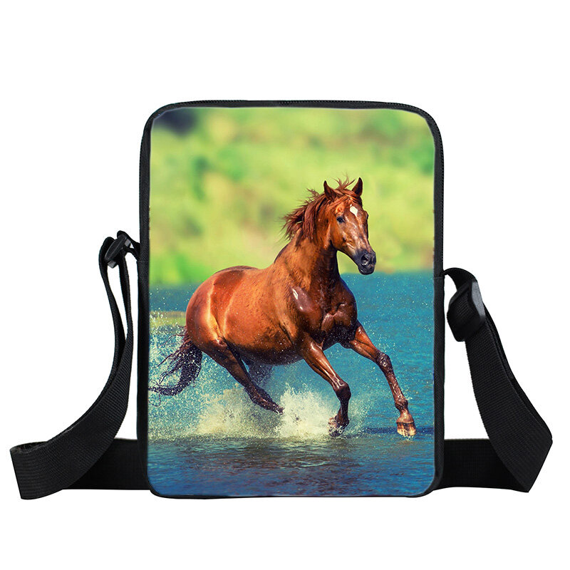 Lightweight Running Horse Print Messenger Bag Kids Casual Handbags for Travel Crossbody Bag Phone Holder Shoulder Bags Gift