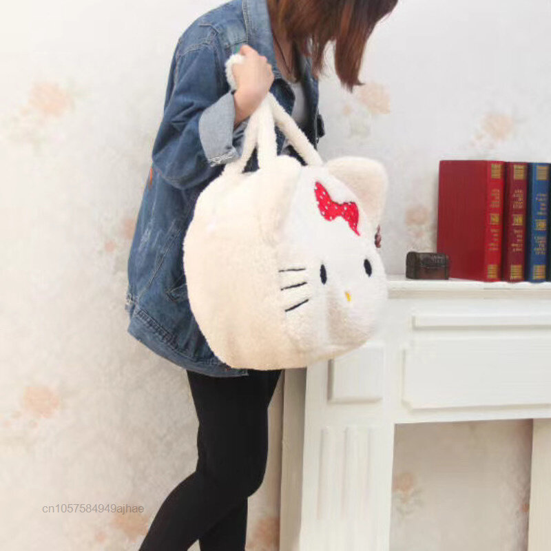 Sanrio Hallo Kitty Plüsch Große Tasche Frauen Nette Handtaschen Casual Outdoor Schulter Taschen Y2k Student Cartoon KT Handtasche Kawaii Tasche
