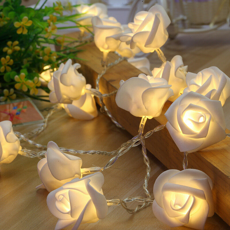 أضواء سلسلة LED لغرفة النوم ، تضيء زهرة الورد الأبيض ، طاقة البطارية ، رغوة رائعة ، فوانيس زخرفية
