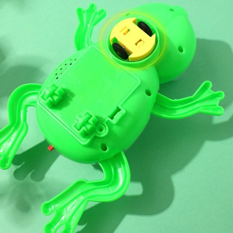 電気牽引ロープ這う小さなカエルのおもちゃ、音楽付きの軽い発光、漫画の電気人形、プラスチック