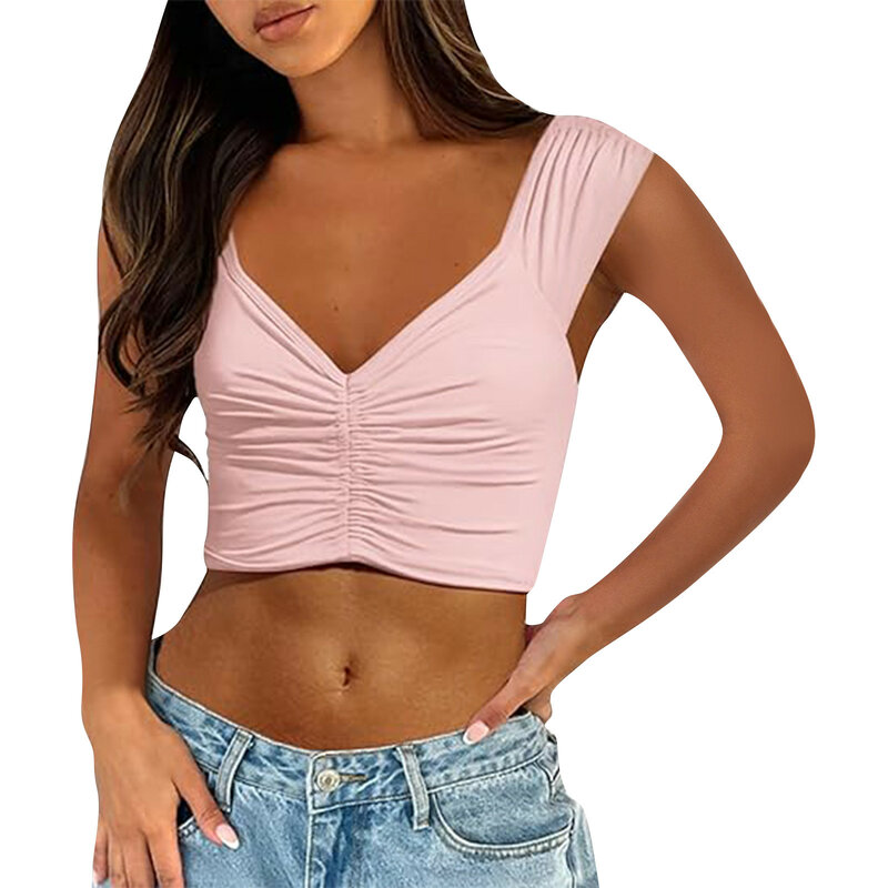 Summer Knit Vest Camis Top Sexy Sleeveless V Neck Women Camisole Solid Color T-shirt Solid Color Plus Size Slim Tank Top