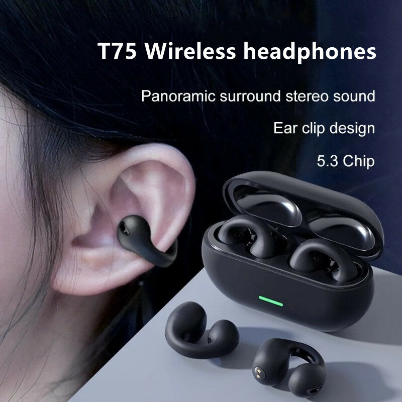 T75 Condução Óssea Sem Fio Fones De Ouvido TWS Impermeável, Fones De Ouvido Esportivos, Qualidade de Som HiFi, Bluetooth 5.3, Original, Novo