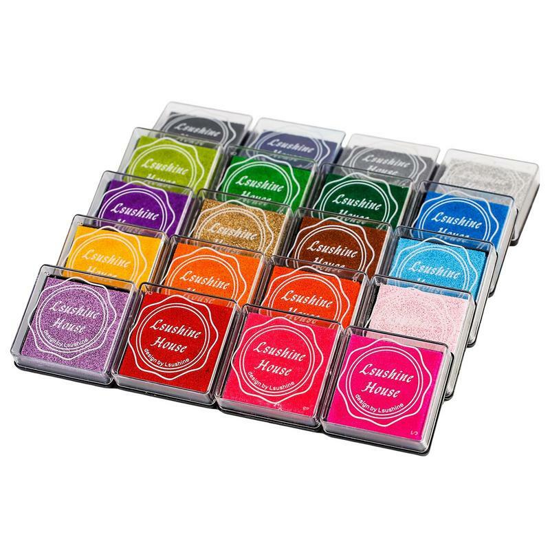 À base de água colorida impermeável Almofadas de tinta, almofada de tinta para crianças, 20 cores, 1,57x1,57 polegadas