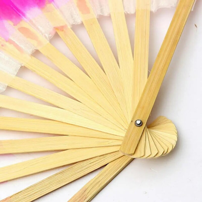 Yangko Dancing Fans Chinese Bamboo Handle Artificial Two-sided Silk Folk Art Belly Dancing Fan Gradient Color Practice Fans