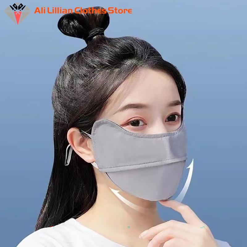 Sommer Anti-UV-schnell trocknende Gesichts bedeckung Eis Seide Sonnenschutz maske Frauen Schal atmungsaktive Dame Gesichts schutz hängen Ohr Stirnband
