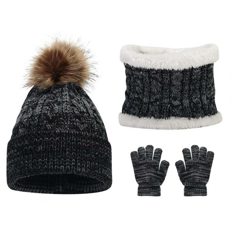 어린이 모자 장갑 스카프 세트, 아늑한 세련된 어린이 겨울 액세서리 세트, 니트 모자 장갑 스카프, 플러시 볼 풀
