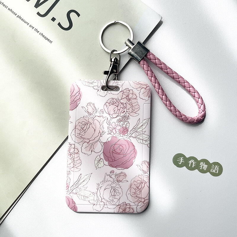 1 Pcs Simple And Fresh Flower Card Set Student Card Bus Access Protection Card Holder ABS Plastic Neck Rope Card Cover