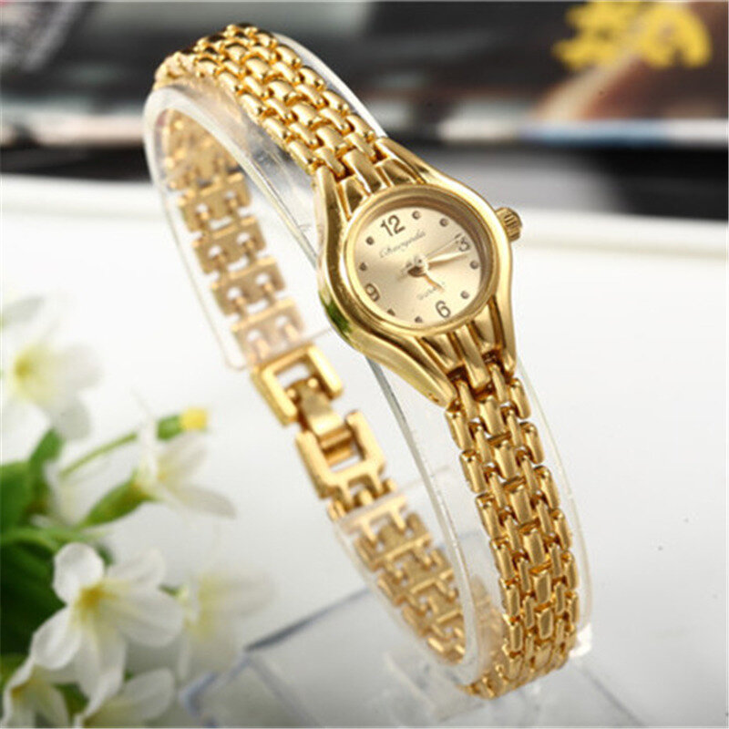 Часы-браслет женские кварцевые с маленьким циферблатом, популярные золотистые Элегантные наручные, для отдыха