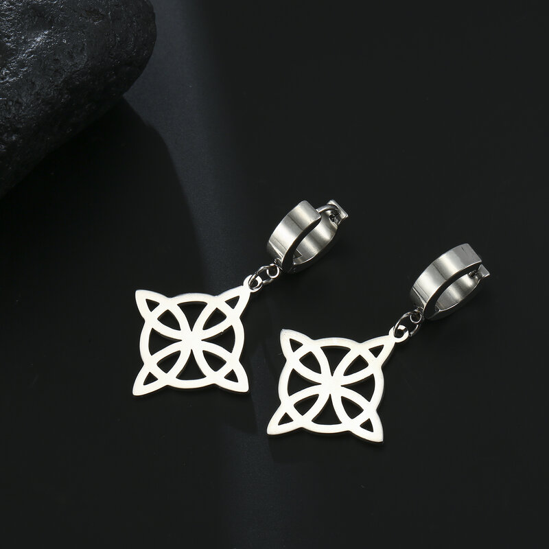 LIKGREAT Witch Knot orecchini a Clip per orecchio indolore per donna uomo nodo celtico croce amuleto Punk orecchini pendenti in acciaio inossidabile gioielli