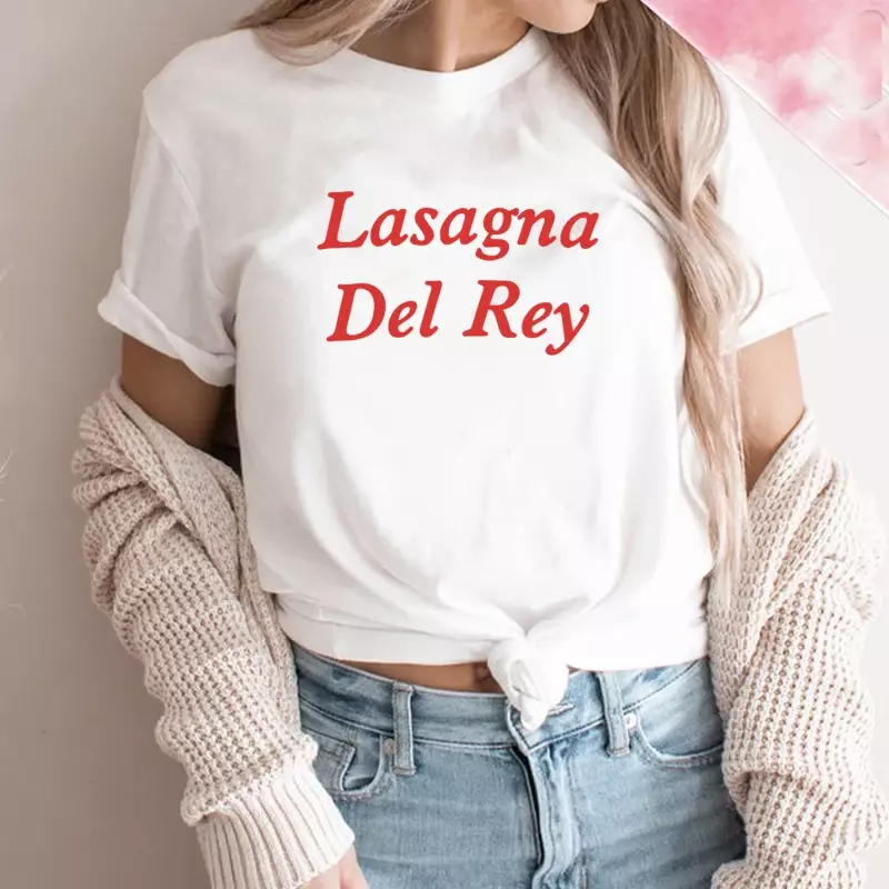 Koszulka damska z krótkim rękawem i nadrukiem Lasagna Del Rey Koszulki damskie Bawełna Wysokiej jakości koszulka graficzna Harajuku O Neck Top