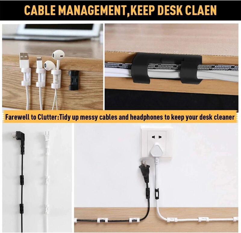 USB Cable Organizer Clips, Wire Winder, Suporte do fone de ouvido, Mouse Cord Clip, Protector Management, Ganchos Adesivos, Desk Clamp, 5Pcs, 20 Pcs