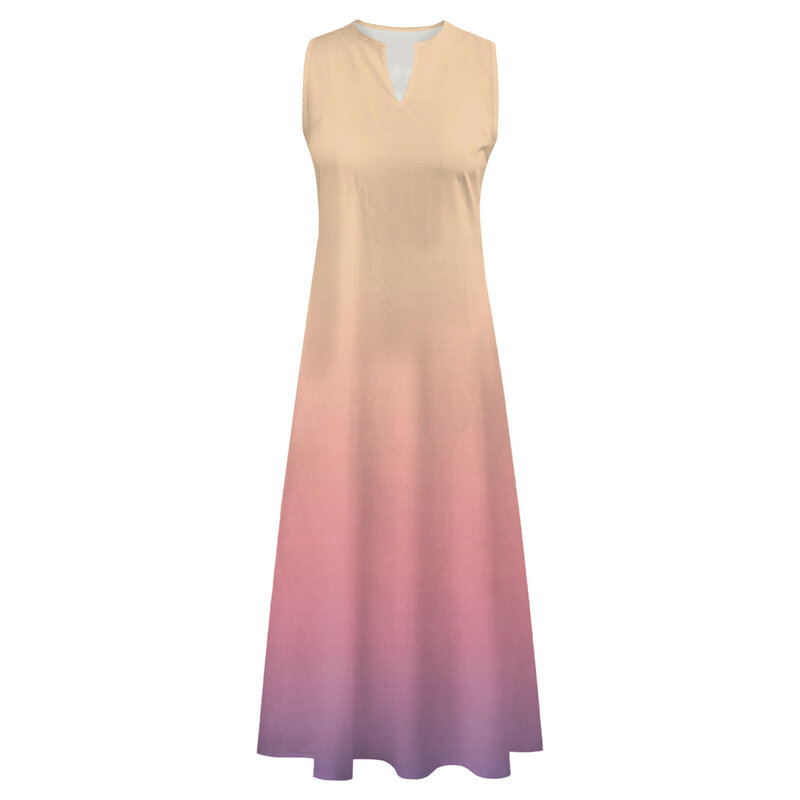 Vintage wydruk gradientowy letnia sukienka kobiety bez rękawów V Neck Maxi sukienka elegancka plaża długa sukienka boho Sundress odzież